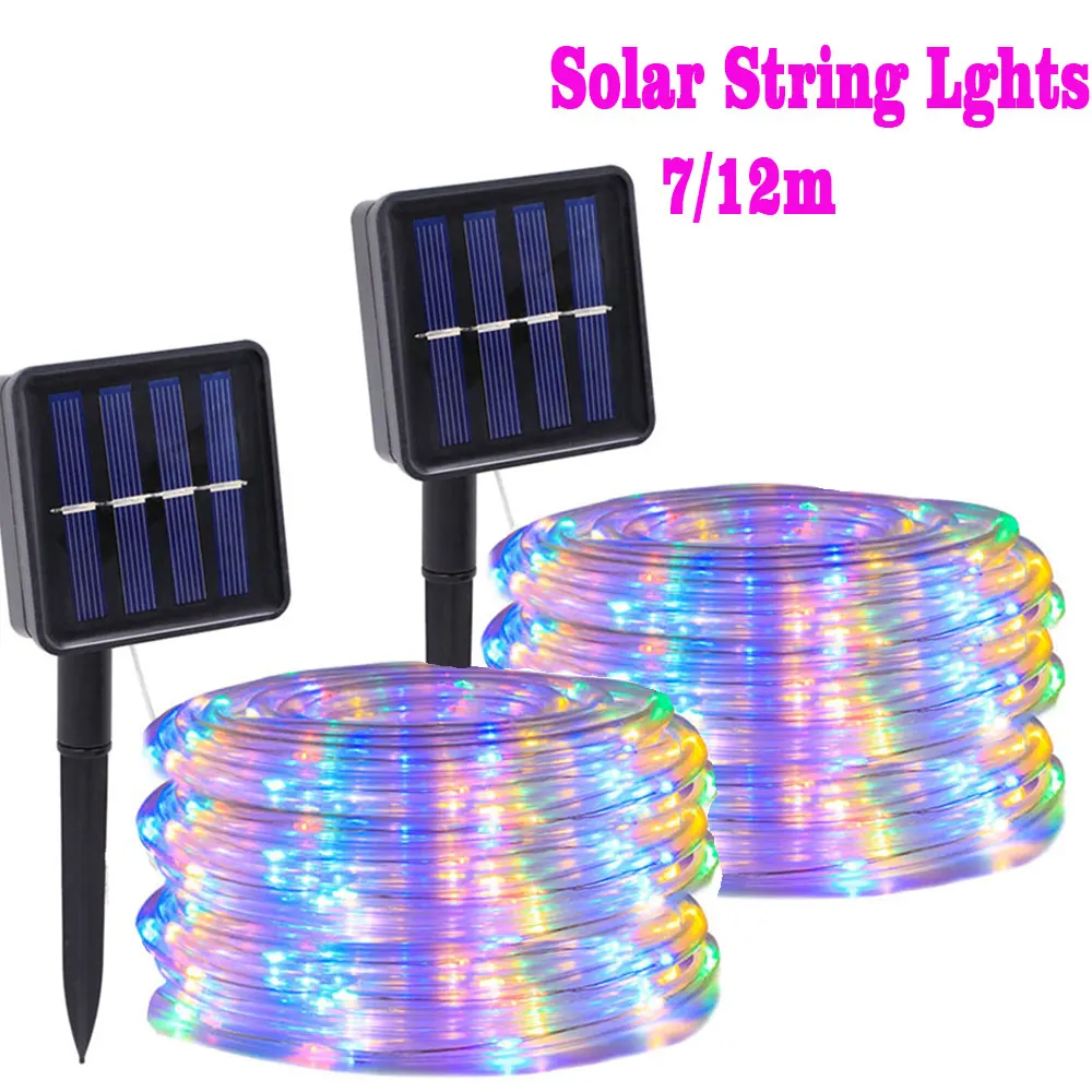 7M/12M Outdoor Solar Garten Lichter Lichterkette Party Led Lampe Wasserdichte Draht Lampe Für Terrasse Hof Bäume weihnachten Party