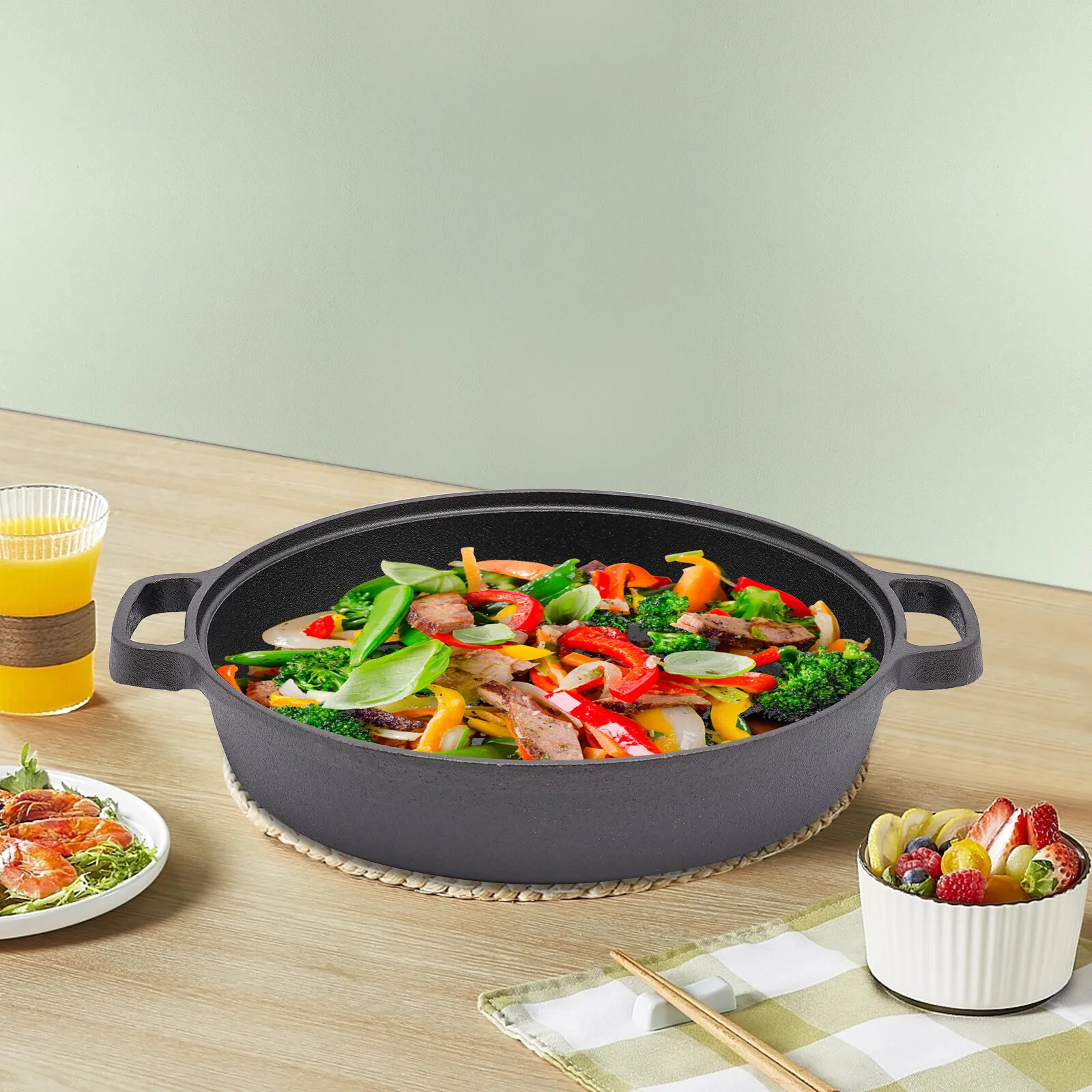 9,84*2,09 Zoll Premium Gusseisen Brutzelpan Gusspfanne Grillpfanne mit doppelten Griffen Image