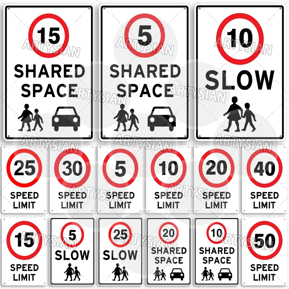 Geschwindigkeitsbegrenzung, Metallschild, Verkehrswarnschild, Verkehrssicherheit, gemeinsamer Raum, Kinder, Überqueren, Vorsicht, Verlangsamung, 5, 10, 15, 20, 25, 30 MPH Image