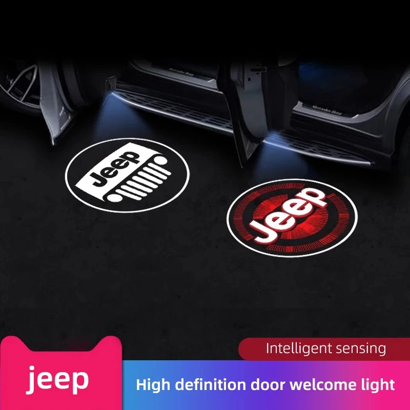 2 Pz JEEP HD Porta Auto Benvenuto Luce Proiettore A Led Lampada Per Jeep Renegade Compass Grand Cherokee Wrangler jk Gladiator Patriot