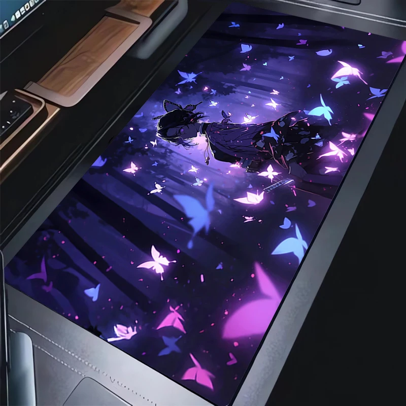 Lila Schmetterling Mauspad Laptop Japan Anime Erweiterte Schreibtischunterlage XXL Demon Slayer Kochou Shinobu Mousepad PC Kawaii Tastatur Teppich Image