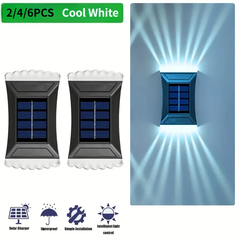 2/4/6PCS Solar Zaun Lichter Kaltweiß Solar LED Wand Lampe mit Bewegungs Sensor Outdoor Solar Garten Lichter für Terrasse Treppen Veranda