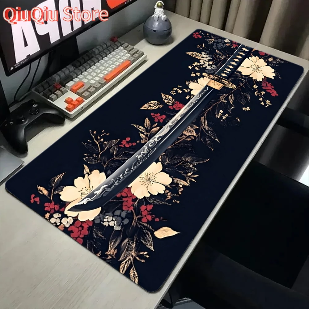900x400 Samurai Schwert Schwarz und Weiß Mousepad Anime Computer Zubehör Mauspad Büro Laptop Schreibtisch Matte Teppich Gamer Playmat Image