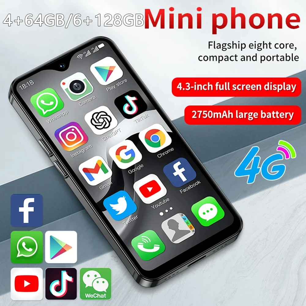 SOYES F9 Max 4G LTE Mini Smartphone Android 12 Octa-Core 4.3 Inch 6GB+128GB Mobile Phone 2750mAh Type-C OTG Small Phone Face ID
