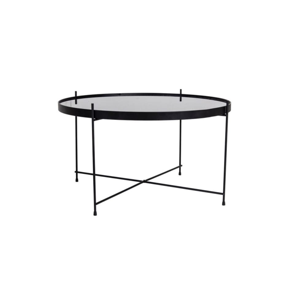 Table basse acier noir et verre ø70cm
