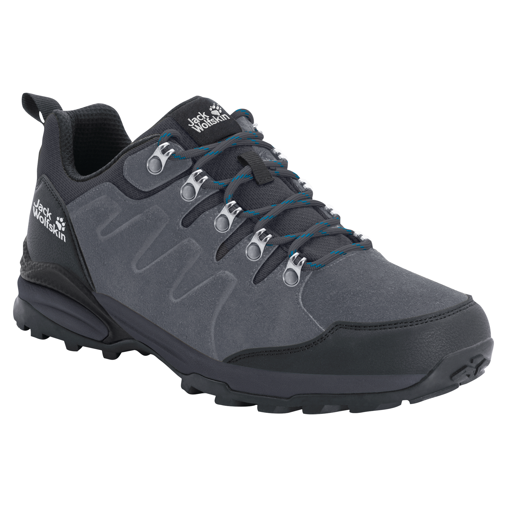 Wanderschuh JACK WOLFSKIN "REFUGIO TEXAPORE LOW M", Damen, Gr. 44,5, grau, schwarz, Leder, Textil, Schuhe Wanderschuh, wasserdicht, Trekkingschuh