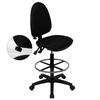 Flash Furniture Lenora Mid-Back Black Fabric Multifunction Ergonomic Drafting Chair with Adjustable Lumbar Support