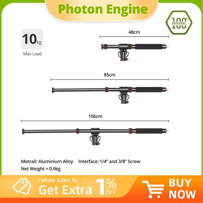 AMBITFUL GM104 Stativ aus Aluminiumlegierung, verlängerte Querstange, LED, 48–106 cm, verstellbar, für Sony, Canon, Fuji, Nikon und Mobiltelefon Image