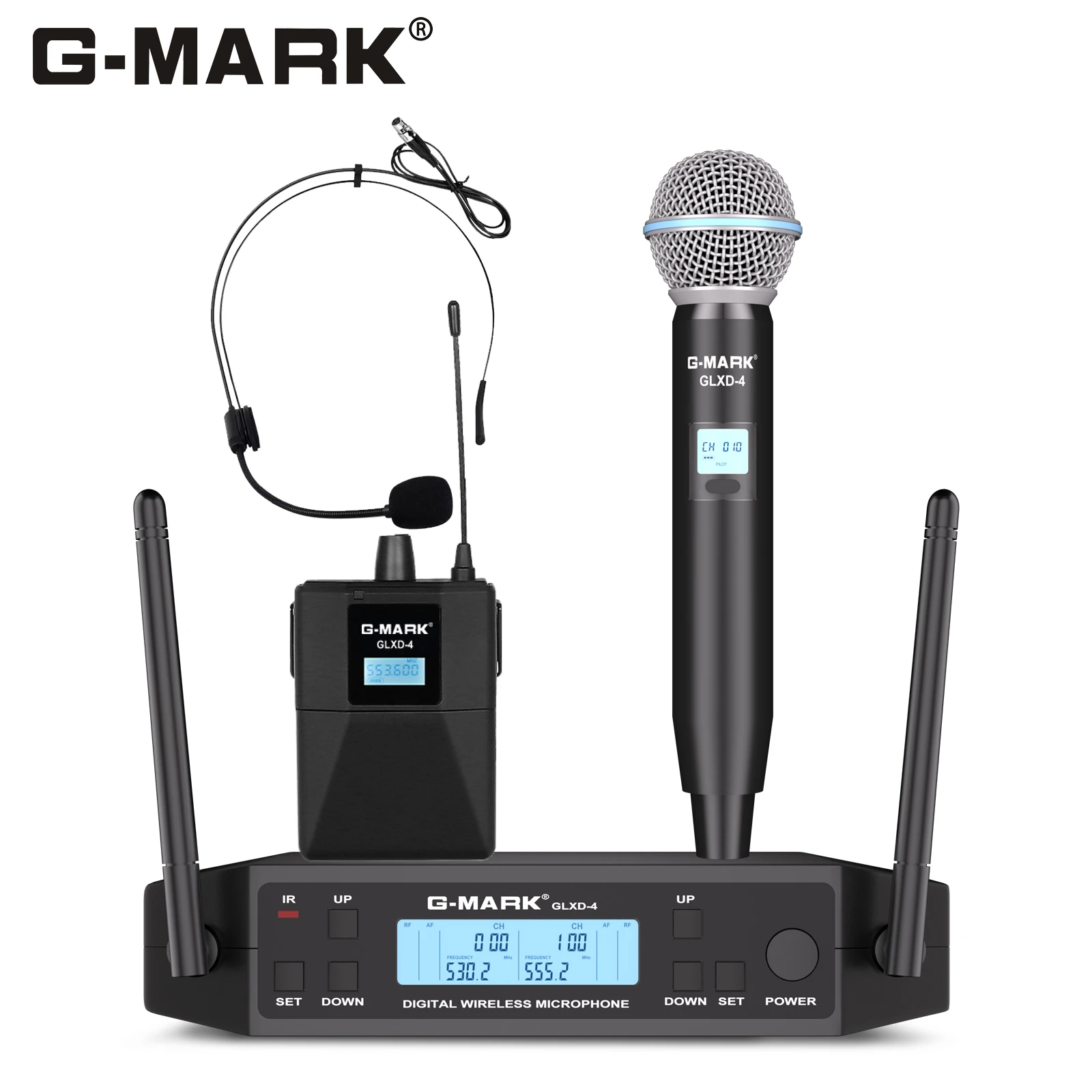 Wireless Lavalier-mikrofon G-MARK GLXD4 UHF Professionelle Headset Clip Mic Bodypack Frequenz Einstellbar 50M Für Party Zeigen Image