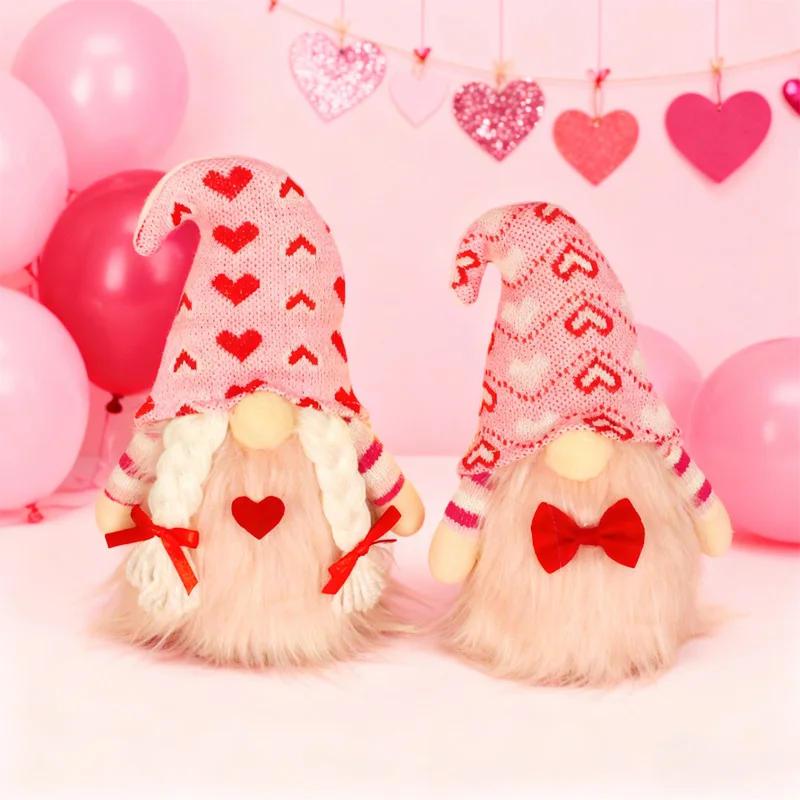 Rosa Zwerg-Weihnachtsdekorationen für den Innenbereich – 20,3 cm große handgefertigte Zwerg-Plüschpuppe, Valentinstagsgeschenk