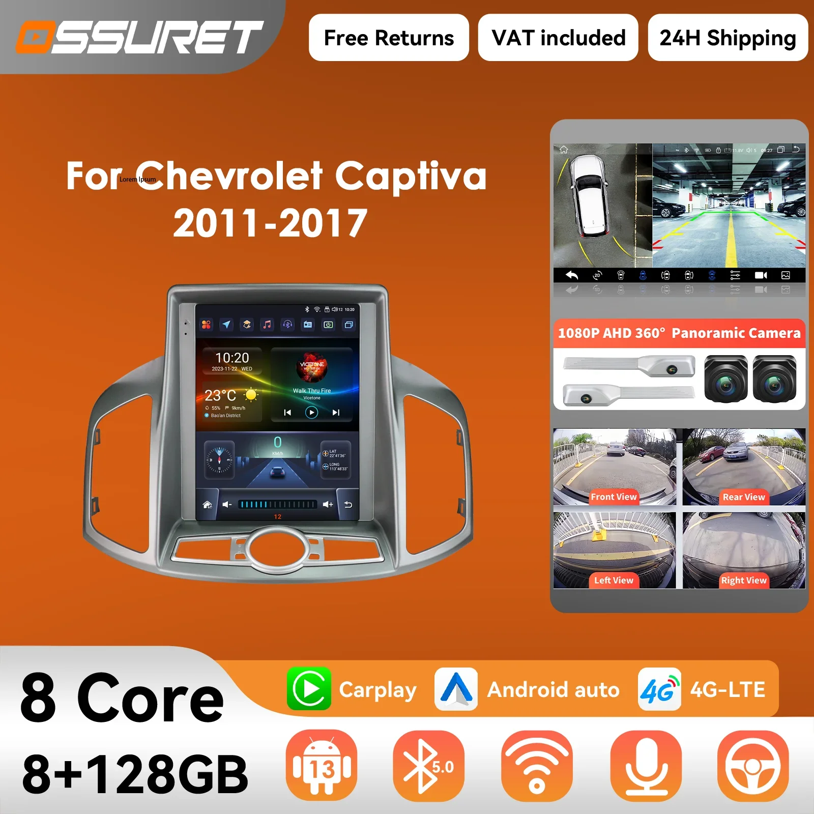 9.7 "Wireless Carplay Android 14 Autoradio per Chevrolet Captiva 2011-2017 lettore multimediale 2DIN 360 Macchina Fotografica Autoradio GPS Schermo