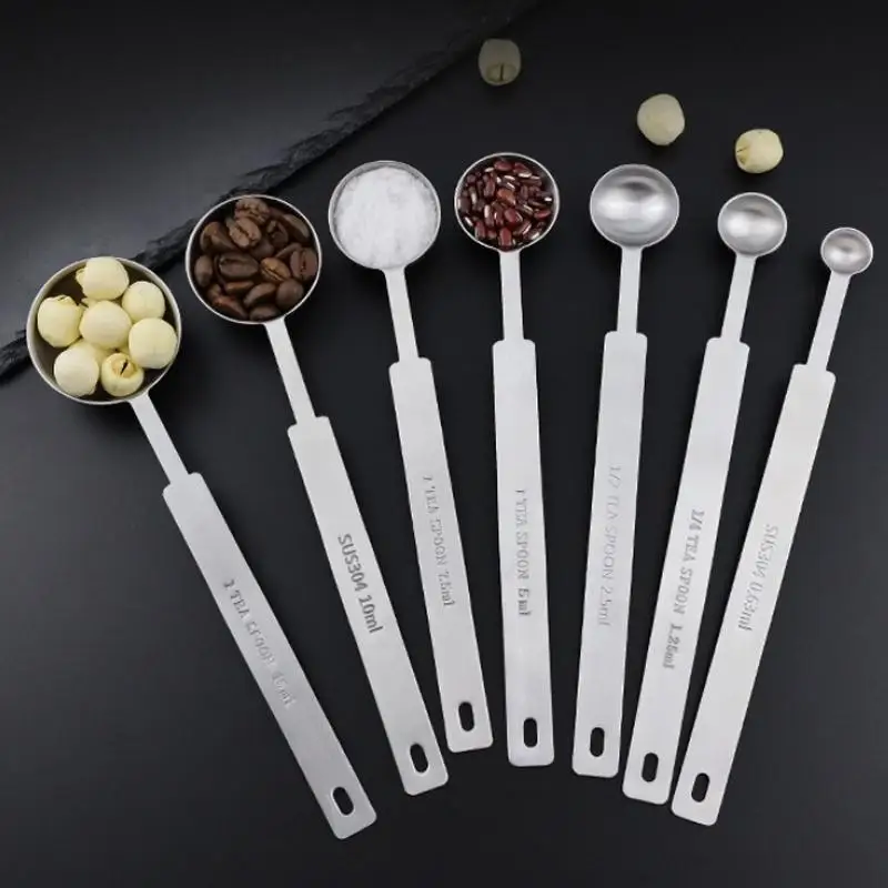 1/4Pcs 1,25/2,5/5/15ml Messlöffel Langen Griff Edelstahl Esslöffel Kaffee Pulver Milch esslöffel Küche Gadgets Image