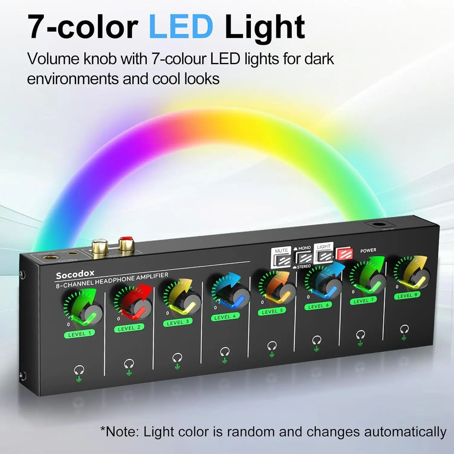 8-Kanal-Kopfhörerverstärker 3,5 mm/6,35 mm/RCA-Buchsen, kompakter Kopfhörermischer aus Metall mit 16 Kopfhörerausgangsanschlüssen, Stereoschalter Image