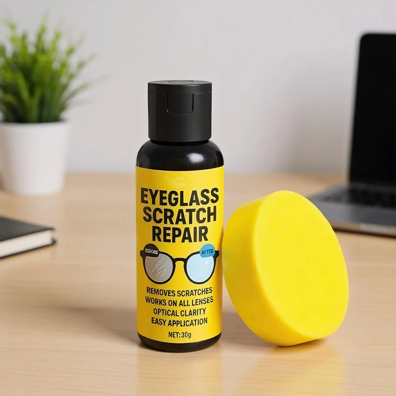 Brillenglas-Reparatur, 30 g, Glaslinsen-Bildschirmreiniger, Bildschirm-Kratzer-Entferner für Männer, Erwachsene, Jugendliche, Studenten, Lehrer, Radfahrer Image