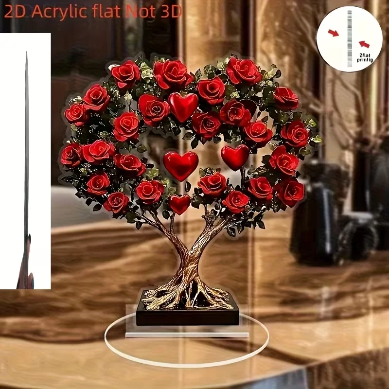 Romantische Valentinstag-Tischdekoration mit Rosen-Herz-Baum für die Hochzeit im Heimbüro – festliche Valentinstagsdekoration Image