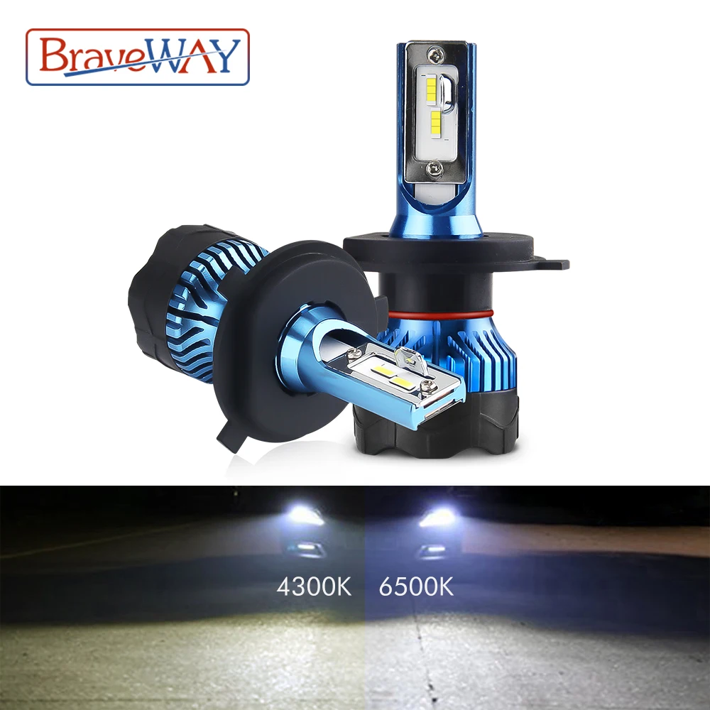 BraveWay H4 LED ha condotto la lampadina principale del faro per la lampadina della nebbia dell'automobile H1 H3 H7 ha condotto H11 9005 9006 HB3 HB4 12000LM 12V lampade a diodi 4300K/6500K