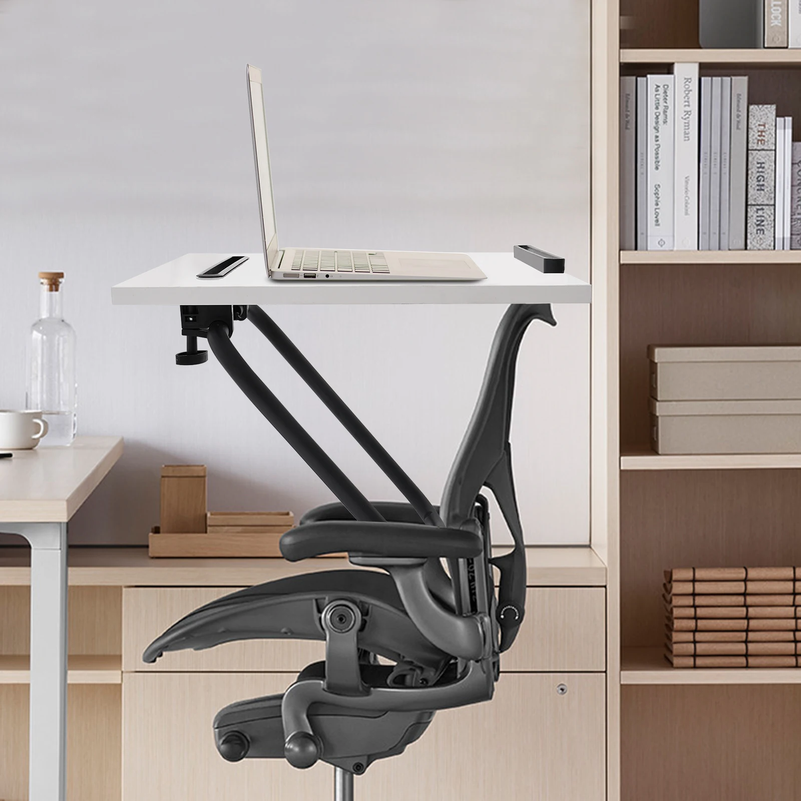 Laptop-Ständer, höhenverstellbar, Schreibtischständer, ergonomischer Schreibtischständer, Wärmebelüftung, rutschfester Halter, Weiß/Eiche-Farbe/Schwarz Image