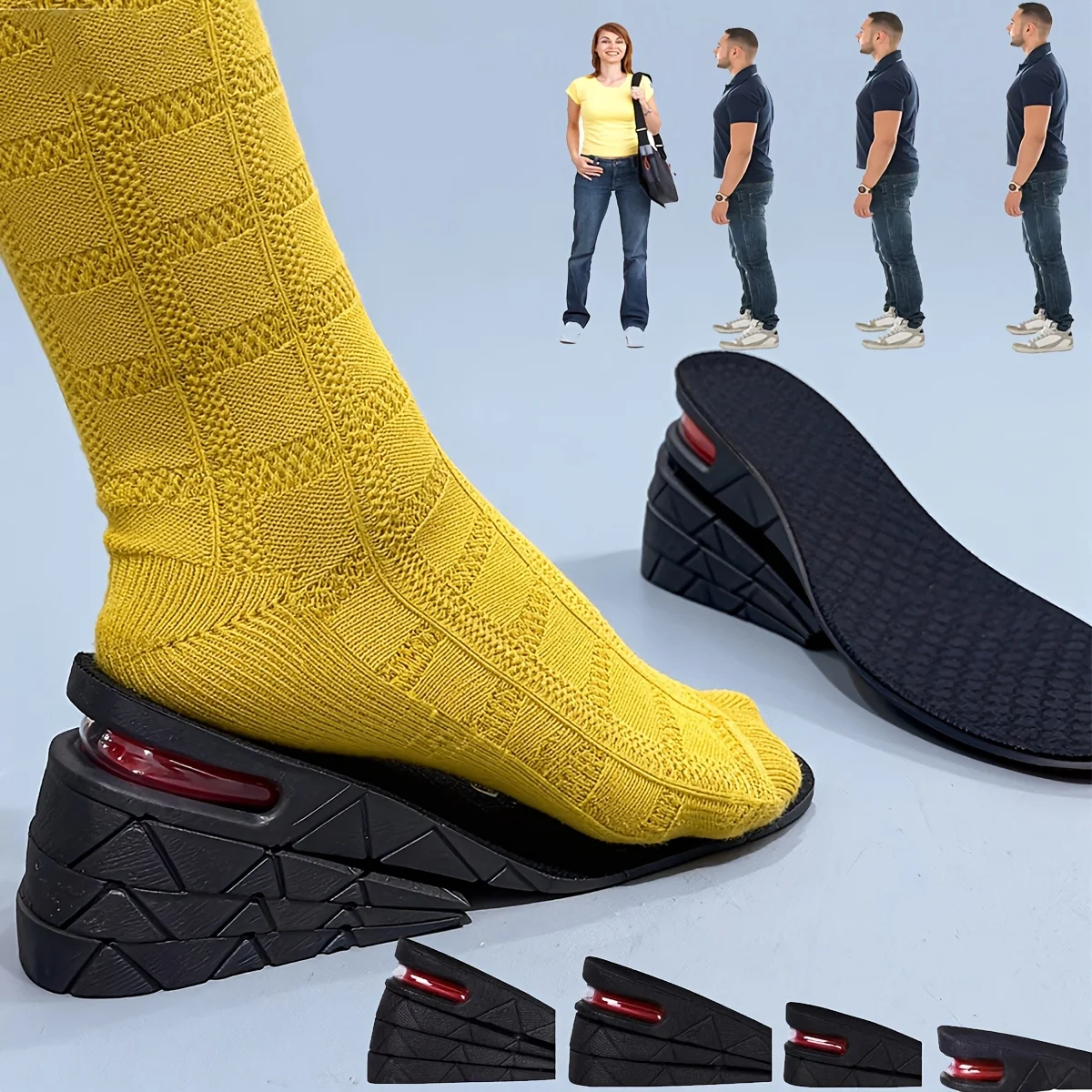 höhenvergrößernde Einlegesohle, Luftpolster-Schuh-Einlegesohle, 4-lagiger Absatz, Herren- und Damensilien, 1 Paar Image