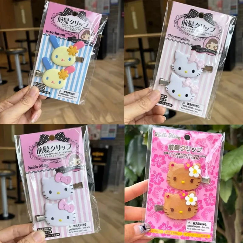 Kawaii Sanrio Black Skin Hello Kitty Haarnadel Süße Mädchen Niedlicher Cartoon Pony Seitenclip Kreativer Kopfschmuck für Kindergeburtstagsgeschenke
