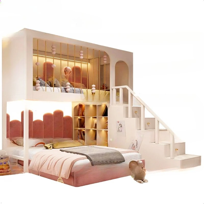 Versetztes Etagenbett 1,2 Meter hoch und niedriges Bett Pink Princess B Ed Twin Be D Leiterschrank Image