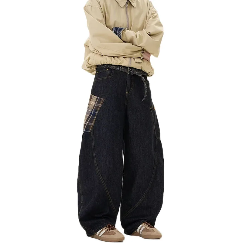 Herbst Vintage Design Große Taschen Gebogene Messer Arbeitskleidung Jeans Für Männer High Street Jeans Y2k Breite Bein Hose