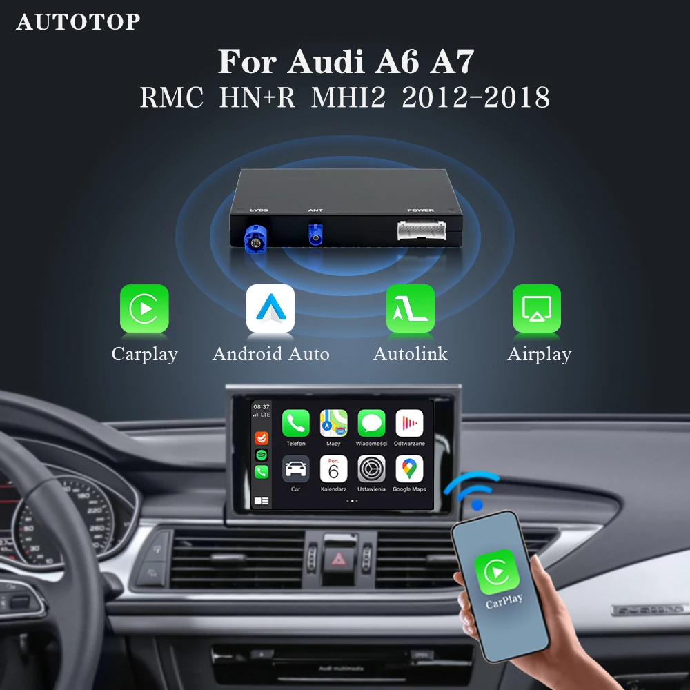AUTOTOP Drahtlose Carplay Android Auto Für Audi A6 C6 A7 HN HNR BNav HNav RMC MHI2 2012-2018 MirrorLink Airplay Rückfahrkamera Image