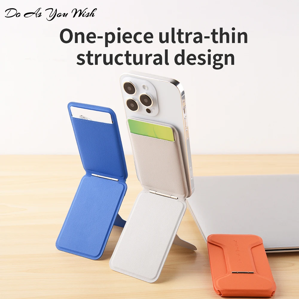 Magnetischer Brieftaschenständer für MagSafe iPhone, faltbares Landschaftsporträt, schwebender Telefonständer mit Kartenhalter, PU-Leder-Ständer Image