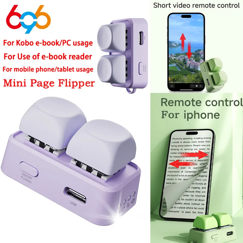 Neue leichte kabellose Blue Tooth-Fernbedienungstastatur mit zwei Tasten, Seitenwender für Kobo E-Book-Reader, Handy-Tablet Image