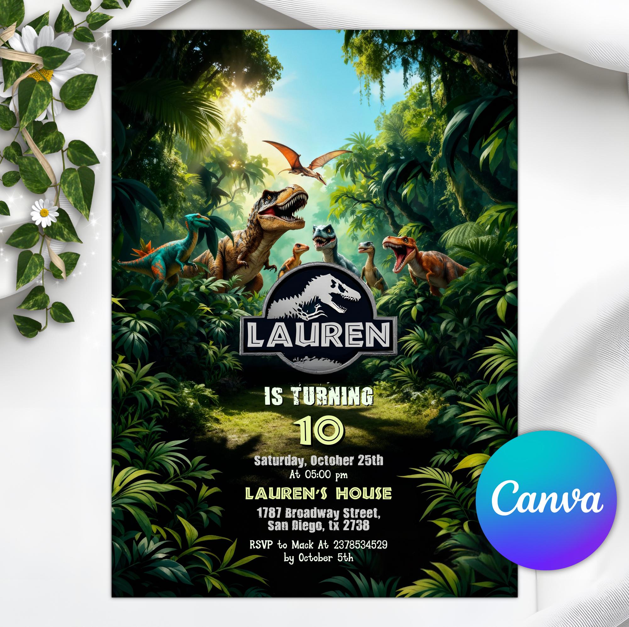 Invito per festa a tema dinosauri, invito a tema mondo dinosauri, festa di compleanno per bambini dinosauri, invito a festa a tema T-Rex, compleanno g