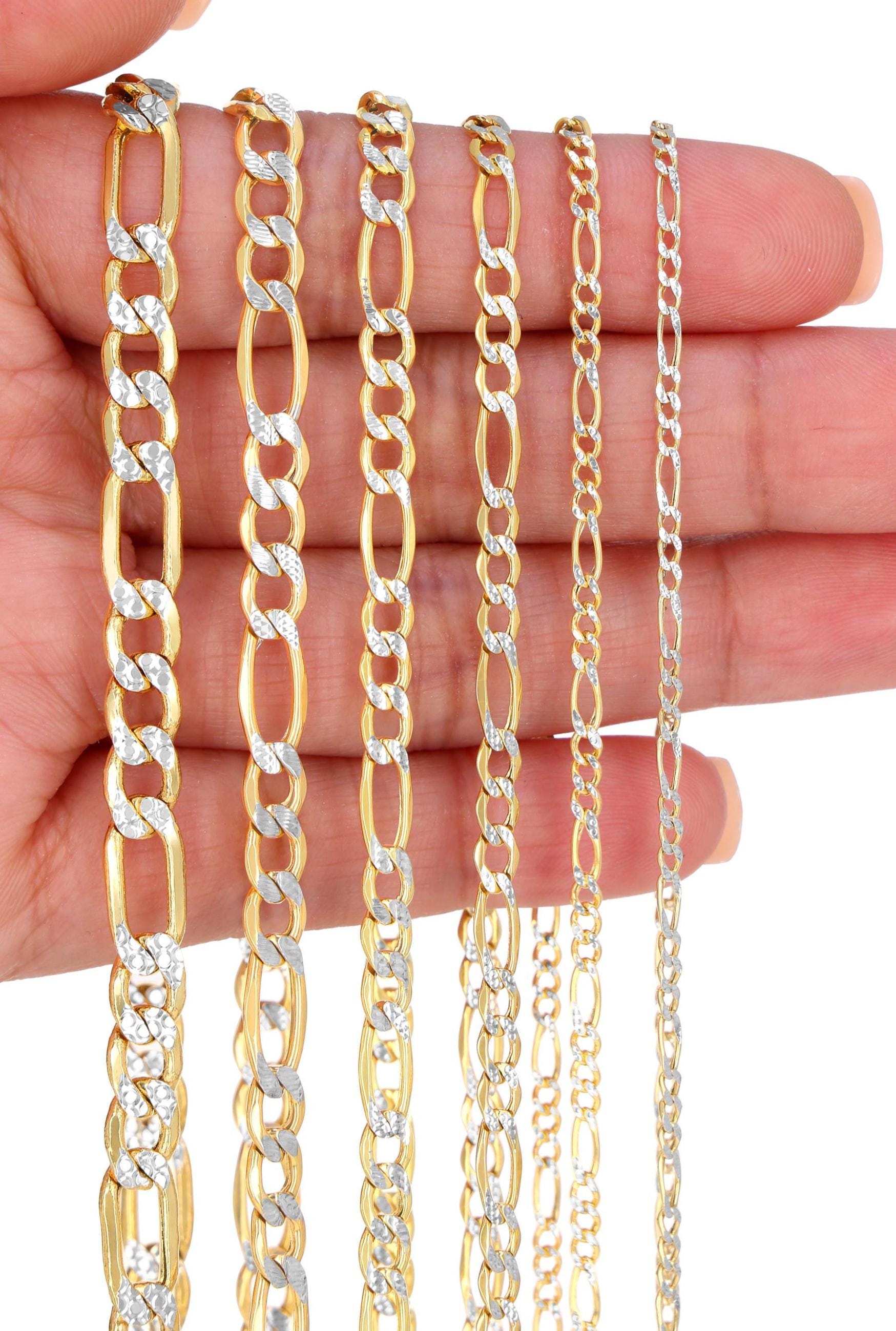 "Catena Figaro in oro giallo 10K con pavé di diamanti taglio brillante / Maglia italiana in vero oro / 2 mm 2,5 mm 3,5 mm 4,5 mm 5,5 mm 6,5 mm / 16\"-30"