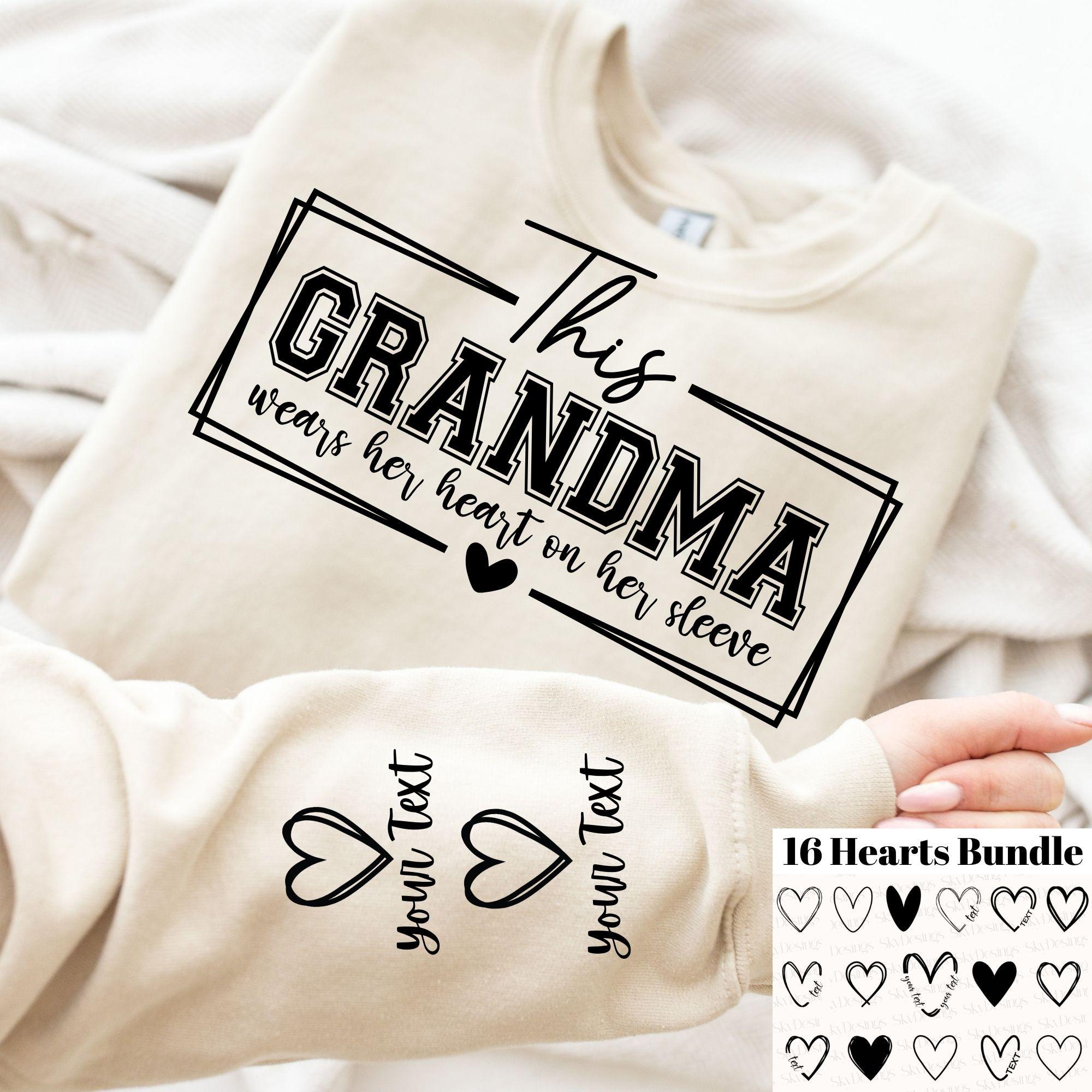 Questa nonna indossa il suo cuore sulla manica SVG, nonna personalizzata, nomi di bambini, maglietta della nonna SVG, San Valentino della nonna SVG, f