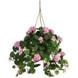 Nearly Natural 24in. Geranium Hanging Basket Silk Plant Pink