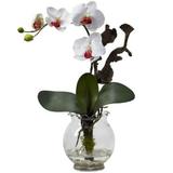 Nearly Natural Mini Phalaenopsis Silk Flower Arrangement with Fluted Vase White