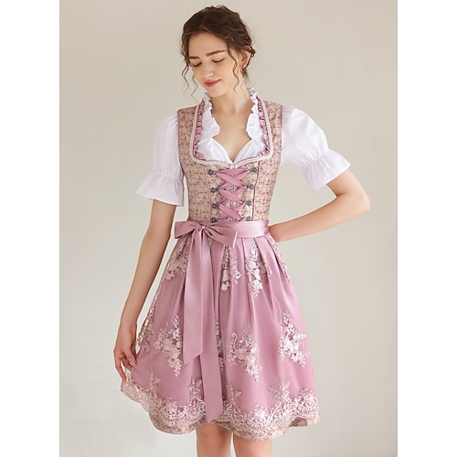 Oktoberfest Robe Dirndl Blouse Dirndl Dentelle Femme de ménage Bavarois Allemand Munich Prairies Femmes Carnaval Fête de la Bière Tissu de style traditionnel