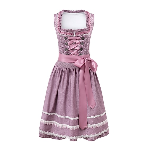 Oktoberfest Robe Dirndl Robes traditionnelles Oktoberfest / Bière Bavarois Oktoberfest Prairies Femmes Tissu de style traditionnel Sans chemisier