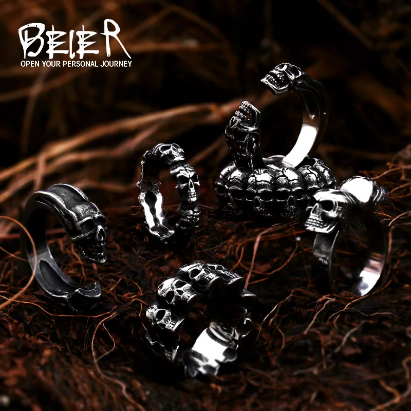 Beier New Store 316L Edelstahl Ring Hohe Qualität Schädel Punk Schwanz Ring Für Männer Mode Schmuck LLBR8-373R Image