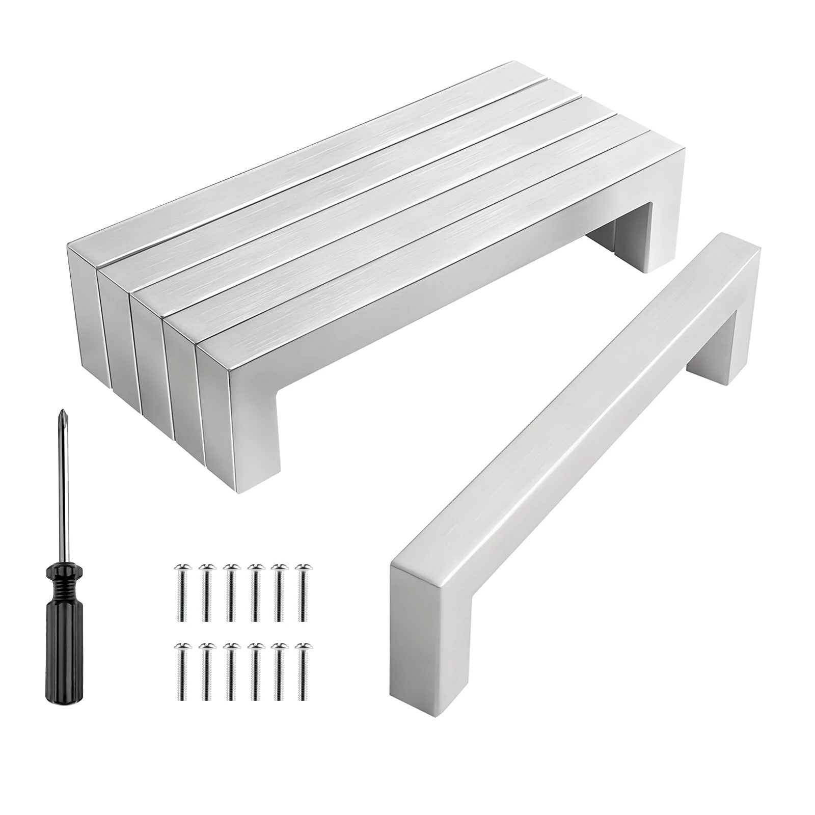 6 Stück quadratische Möbelbeschläge Schrankgriffe Edelstahl Türgriffe Schrank Schubladengriffe 64/96/128/160/192/224/256 mm Image