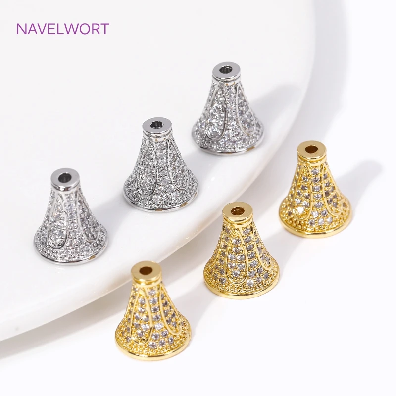 18 Karat vergoldete eingelegte konische Zirkon perlen Kappen Quasten kappen, Separatoren für Perlen, DIY Armband Ohrring Schmuck herstellung Armaturen Image