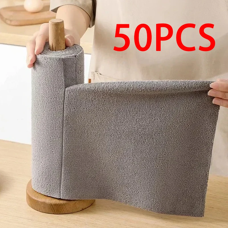 50 stücke/Rollen Wiederverwendbare Reinigung Wischen Tuch Küche Haushalt Mikrofaser Saugfähigen Handtuch Rollen Spüllappen Ersatz Image