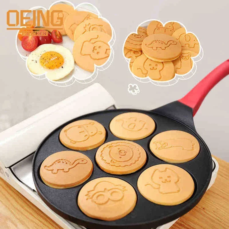 Sieben-loch Frühstück Braten Pan Tier Gesicht Design Multi-funktion Rad Pfannkuchen Pan Kleine Ei Knödel Nicht-stick Braten Mould Image