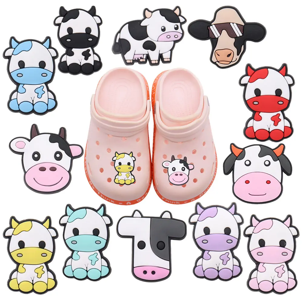 12 teile/satz Tiere Kuh PVC Cartoon schuh Schnalle Fit Armbänder DIY Charms Dekorationen Loch Kinder Schuhe Ornamente