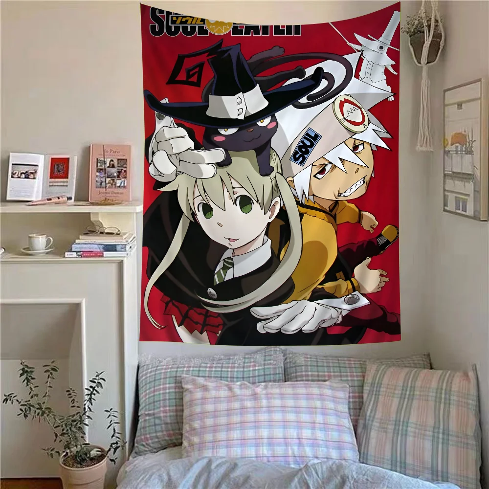 VIKAMA Soul Eater Wandteppich Shinigami Scythe Hexe Schwarze Katze Schuluniform Thema Schlafzimmer Dekoration Wandteppich Image