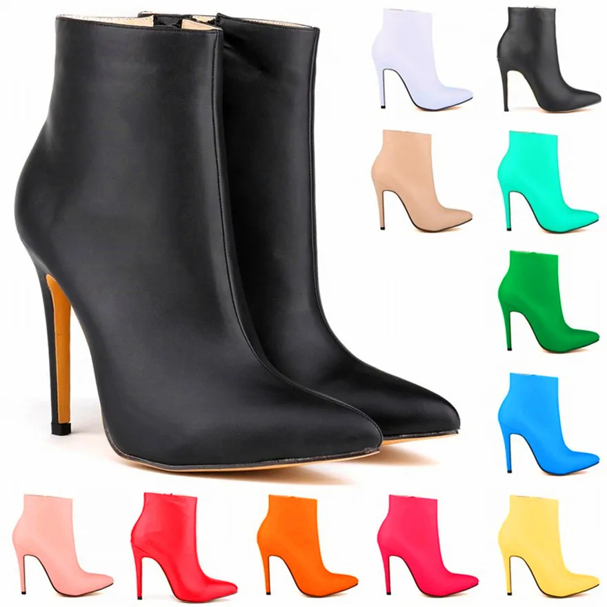 Top Leder Stiefel 2025, Herbst Frauen Schuhe Mode High Heels Zipper Atmungsaktive Kurze Stiefel Spitz Damen Sexy Party Stiefel Schwarz