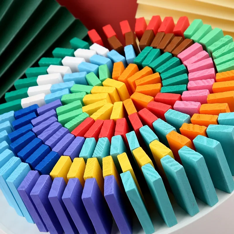 120/240Pcs Kinder Farbe Sortieren Regenbogen Holz Domino Bausteine Kits Frühen Helle Dominosteine Spiele Pädagogisches Spielzeug Geschenke Image