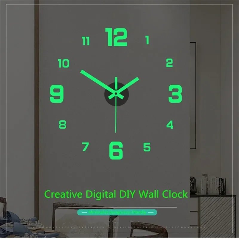 Leuchtende Dekoration Wanduhr Schlafzimmer Wohnzimmer DIY Rahmenlose Moderne Häuser Dekoration Büros Stereo Uhren Digitale Dekor Image