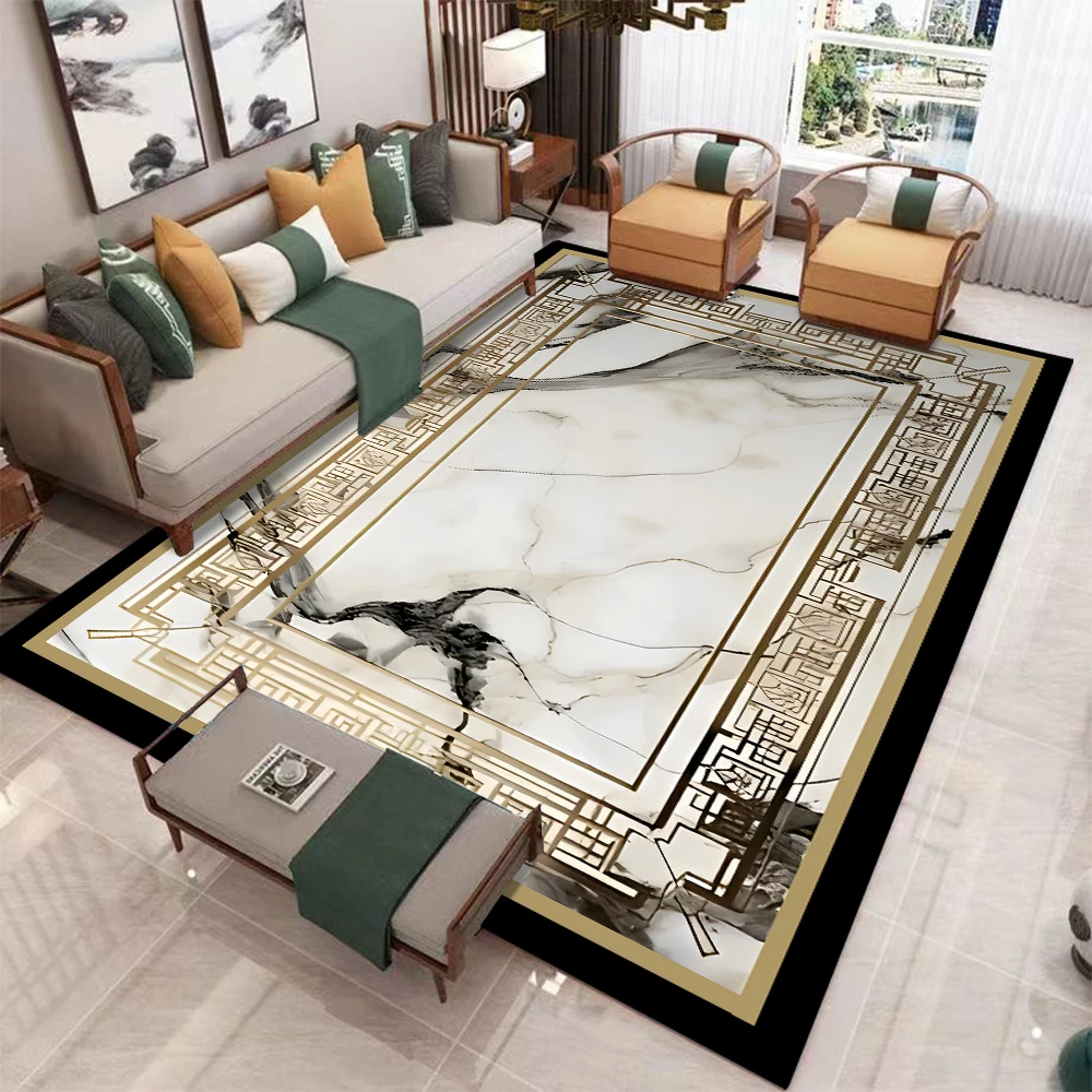 Luxury Marble Black Golden Carpet for Living Room Bedroom European Style Decor Soft Non-slip Floor Mat Office Coffee Table Mat
