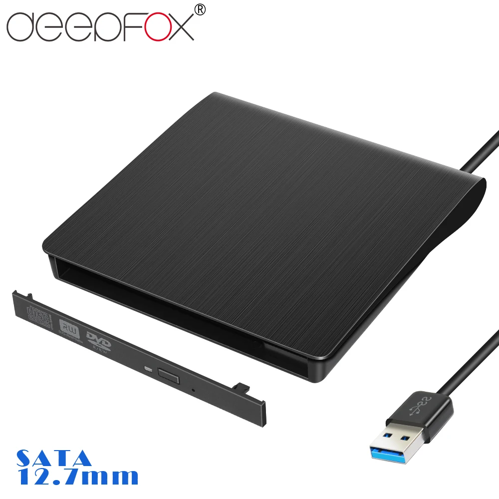 DeepFox 12,7 mm USB 3.0 DVD-Laufwerk, externe optische Laufwerke, Gehäuse, SATA auf USB, externes Gehäuse für Laptop, Notebook ohne Laufwerk Image