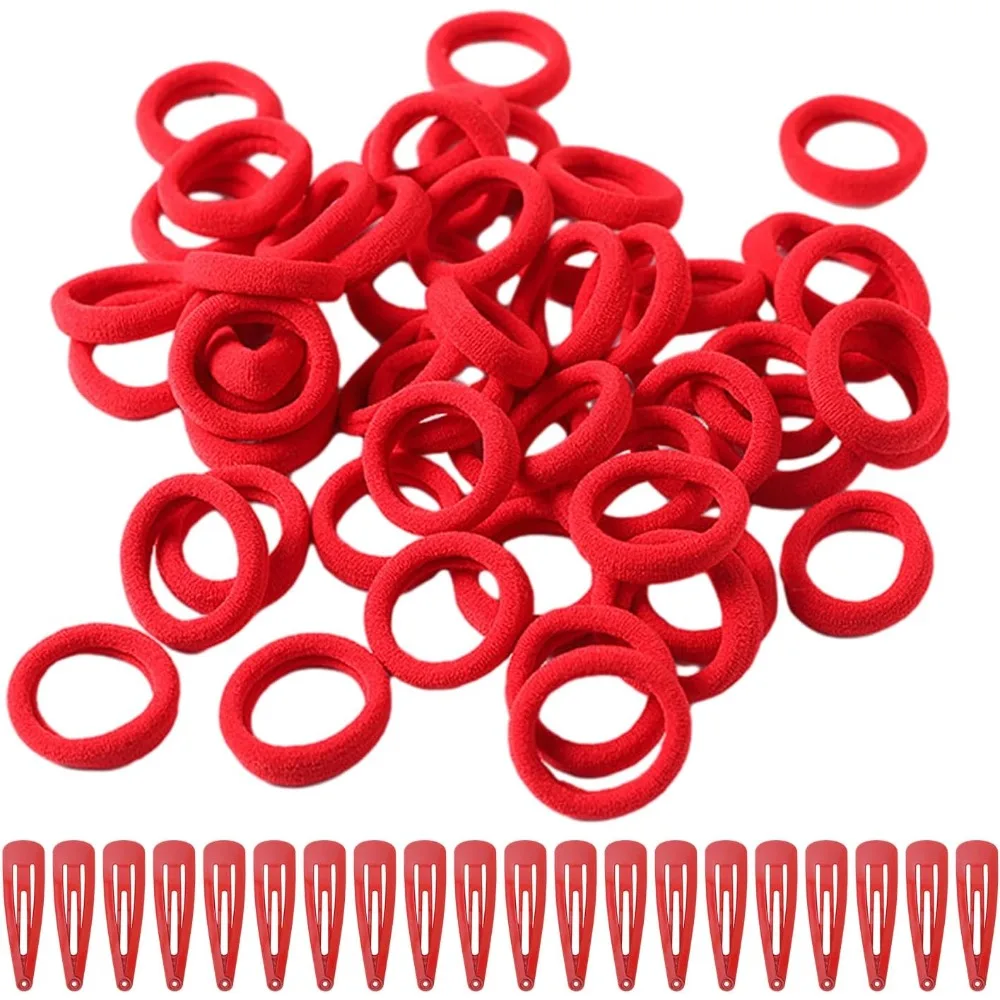 60-teiliges Set roter Stirnbänder, 20 rote Haarspangen, elastische Haarbänder für Frauen und Mädchen, Haar-Gummiband-Zubehör (80 Stück) Image
