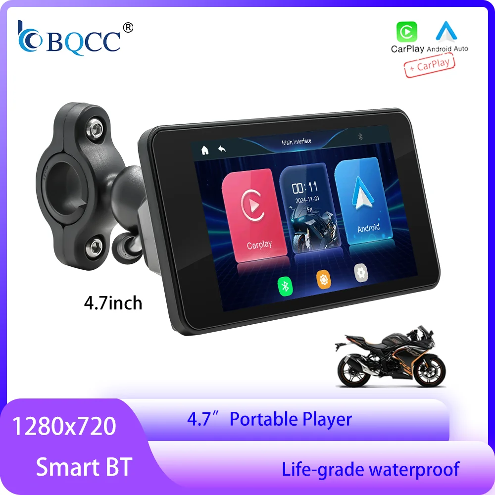 BQCC 4,7" Tragbarer Player Motorrad Carplay Navigator Life wasserdicht BT HD Retina Display CarPlay Android Auto Motorrad MP5 Image