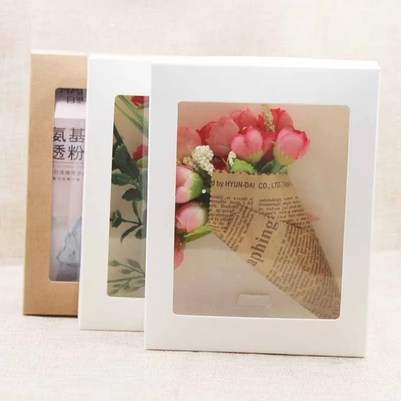 10 Stück DIY-Geschenkverpackung mit Fenstern, Schmuckverpackungsbox aus schwarzem Weiß/Kraftpapier, Kuchenverpackung, Familientreffen für Hochzeiten Image